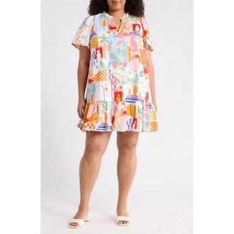 Sugarlips Petrolia Print Minidress in Orange-Pink-Whte at Nordstrom, Size 2X