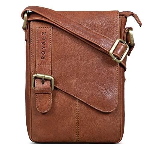Sac Bandoulière Homme En Cuir Véritable - Marron - Style Vintage Réglable - Contacts