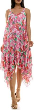 Nina Leonard Patterned Handkerchief Hem Dress in Guava Multi at Nordstrom Rack, Size Medium