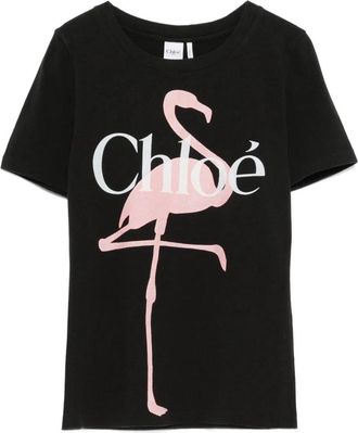 Chlo&eacute; T-Shirt Baby Fit Stampa Fenicottero In Jersey Di Cotone-Donna