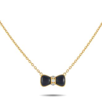 Van Cleef & Arpels Pre-Owned Van Cleef Arpels 18K Yellow Gold Diamond and Onyx Bow Necklace VC12 052026