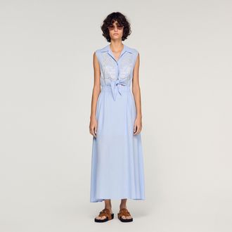 Sandro Embroidered linen maxi dress