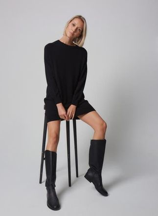 Majestic Filatures Organic Cotton Stretch Long Sleeve Crewneck Dress in Noir at Nordstrom, Size 4