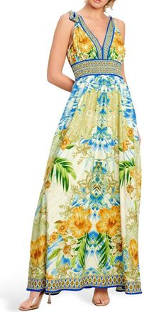 Flying Tomato Tie Strap Empire Waist Maxi Dress in Blue Multi at Nordstrom Rack, Size Medium