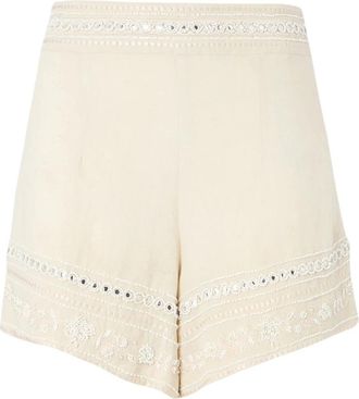 Twinset Geborduurde Linnen Shorts Beige - Dames - Korte Broeken - Beige - M - Linnen - Korte Broeken
