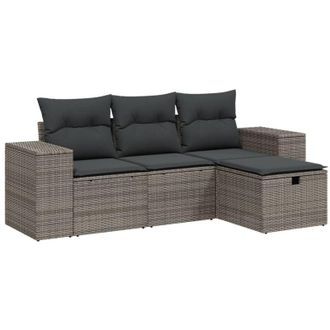 vidaXL Set Divani da Giardino 4 pz con Cuscini in Polyrattan Grigio - Vidaxl