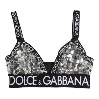 Dolce & Gabbana Bras, female, Gray, Size: S Sequined Triangle Soft Cup Bra