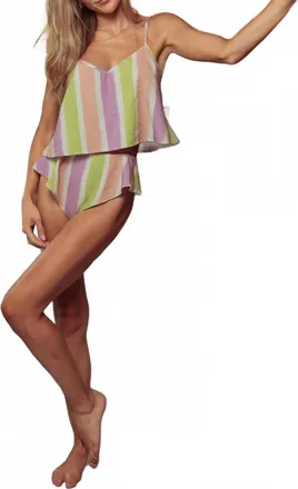 Kilo Brava Cami & Flutter Panty Set In Painted Stripe