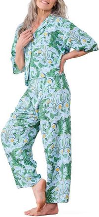 Printfresh Wildest Dreams Satin Pajamas in Blue Lagoon at Nordstrom, Size X-Large