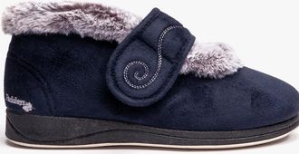 Padders Womens Padders HUSH Womens (2E Fit) Touch Fasten Boot Slippers Navy - Blue - Size: 5