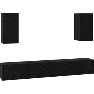 vidaXL Vidaxl - Mueble De Tv De Pared 6 Pcs Roble Negro Madera Contrachapada