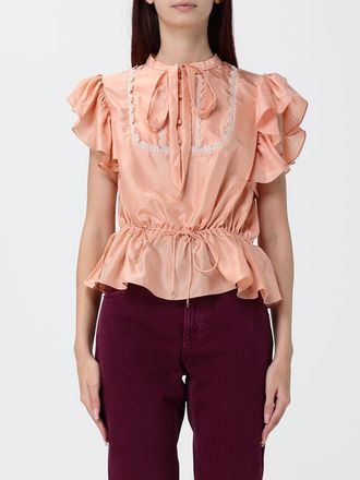 Chlo&eacute; Blusa in pura seta drappeggiata con balze sul fondo