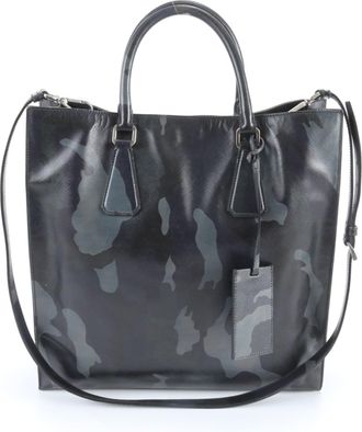 Prada Black Leather Shoulder Bag Tote Bag (Pre-Owned)