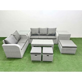 Fimous 8 Seater pe Rattan Wicker Garden Furniture Patio Conservatory Sofa Set with Oblong Coffee Table 3 Seater Sofa Love Sofa 3 Stool 2 Side Table - Fimous