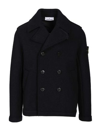 Stone Island Felt Pea Coat Knitwear Blu-Uomo