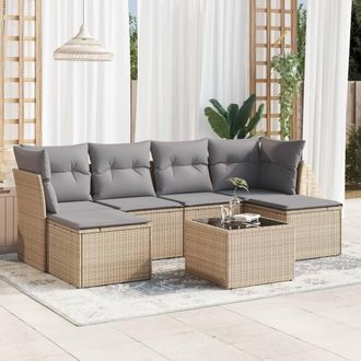 vidaXL Vidaxl - Set Sof&aacute;s De Jard&iacute;n 7 Piezas Y Cojines Rat&aacute;n Sint&eacute;tico Beige
