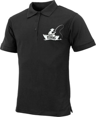Urban Road Mens Premium Comfort Fit Short Sleeve Gone Fishing Polo Shirt Summer Top (Black, XXL)
