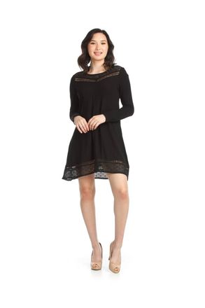 Papillon Lace Inset A-Line Sweater Dress In Black
