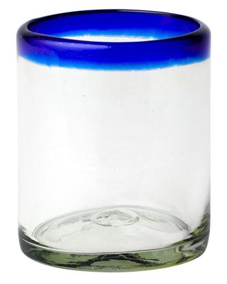 10 Strawberry Street Set of 6 Cobalt Rim DOF Handblown Mexican Glasses