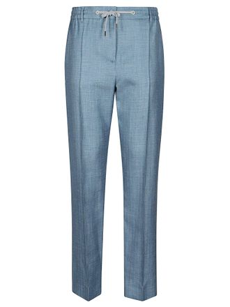 Eleventy Cigarette-Style Trousers In Linen And Silk Blend With Drawstring Waist