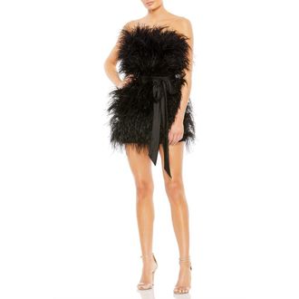 Mac Duggal Strapless Feather Mini Dress in Black at Nordstrom, Size 0