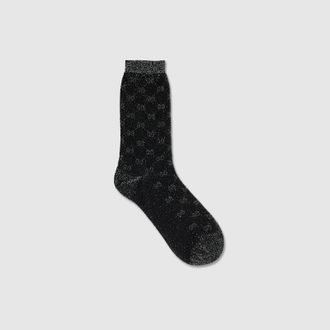 Gucci GG Viscose Lam&eacute; Socks, Black, Fabric