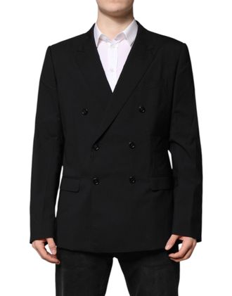 Dolce & Gabbana Mens Black Martini Double Breasted Suit Jacket Virgin Wool Elastane