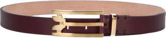 Victoria Beckham Burgundy Gold-Tone Buckle Belt