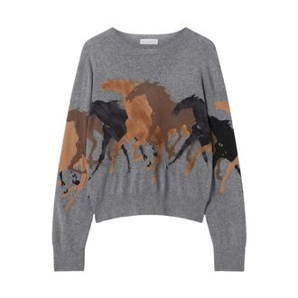 Stella McCartney Horse Intarsia Crewneck Jumper - female - Stella McCartney - Round-neck Knitwear - Multicolor - XS - Knitwear