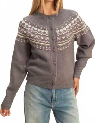 HYFVE Button-Front Fair Isle Sweater Cardigan In Grey