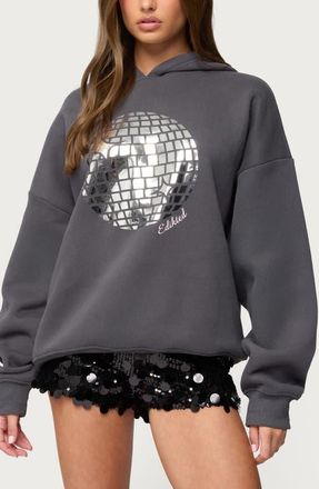 Edikted Disco Ball Cotton Blend Hoodie in Gray at Nordstrom, Size X-Small