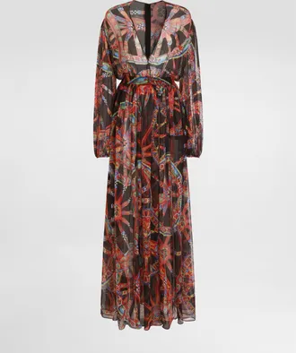 Dolce & Gabbana Carretto-print Chiffon Long Dress - Woman Dresses Multicolor 36