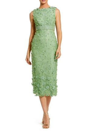 Mac Duggal Floral Appliqu&eacute; Lace Sleeveless Midi Dress in Sage at Nordstrom, Size 16