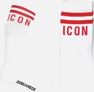 Dsquared2 Mens ICON Stripes Logo Sports Socks, White/red - Size: 8/8.5/9