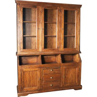 Biscottini International Biblioteca de estilo Country de madera maciza de tilo acabado con efecto nogal 172x50x226 cm
