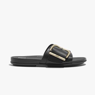 FitFlop Fitflop Gracie Maxi-buckle Womens Slides Black Leather - Size UK 3