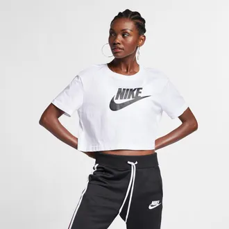 Nike Womens Nike Sportswear Essential Cropped Logo T-Shirt in White | BV6175-100