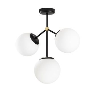Wonderlamp Plaf&oacute;n de techo negro de 3 luces con detalles dorados