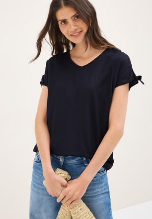Cecil T-Shirt CECIL, Damen, Gr. M (40), blau (urban dunkelblau), Web, Obermaterial: 100% Viskose, unifarben, normal h&uuml;ftbedeckend, V-Ausschnitt, Shirts T-Sh