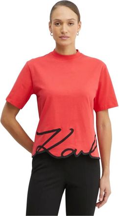 Karl Lagerfeld Tops, Dames, Rood, S, Katoen, Signature Hem T-shirt