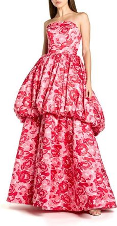 Mac Duggal Strapless Floral Brocade Ballgown with Bubble Hem in Pink Multi at Nordstrom, Size 14
