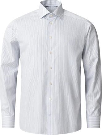 Eton Gestreept Fijn Twill Overhemd - Slim Fit - Heren - Zakelijke Overhemden - Blauw - 5XL - Katoen - Overhemden