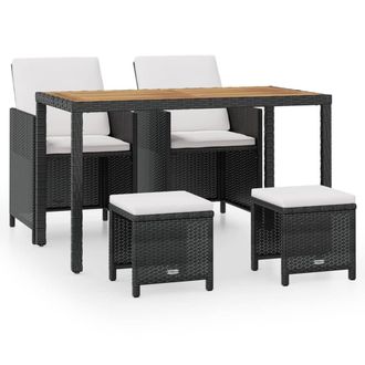 vidaXL Set Comedor De Jard&iacute;n 5 Pzas Rat&aacute;n Sint&eacute;tico Y Madera Negro Vidaxl