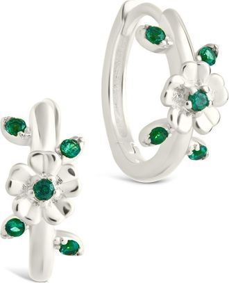Sterling Forever Cambrie Cubic Zirconia Flower Hoop Earrings in Silver at Nordstrom