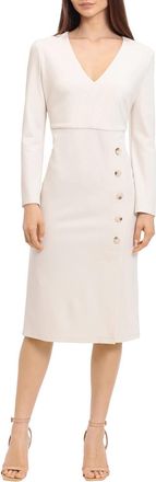 Maggy London Long Sleeve Button Detail Dress In Horn