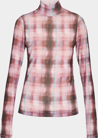 Rag & Bone Yana Sheer Plaid Turtleneck Top