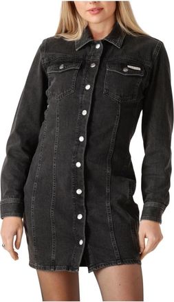 Calvin Klein LS Denim Mini Jurk - Dames - Korte kleedjes - Zwart - S - Denim - Kleedjes