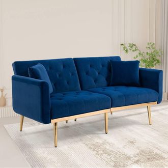 Direct Wicker Modern Velvet Fabric 2-seater Sofa with 3-speed Adjustable Backrest in Navy | Size: 2 Seater
