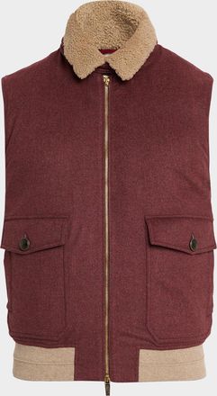 Brunello Cucinelli Men & apos;s Shearling-Collar Wool Down Padded Vest