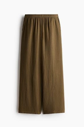 H&M Straight Muslin Trousers in Dark Khaki Green at Nordstrom, Size X-Small